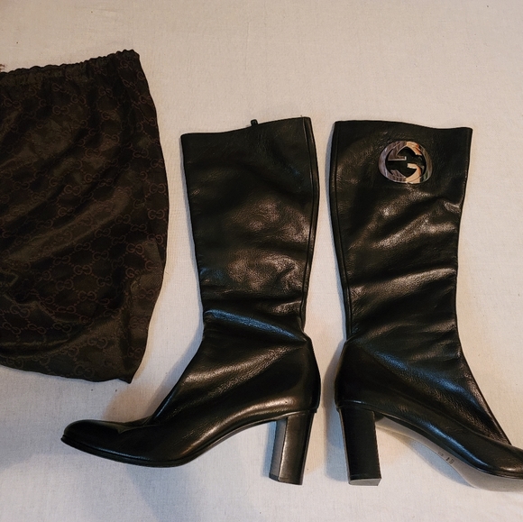 Gucci Boots 11B black leather high heels. Zip up over calf to knee. - Picture 6 of 12